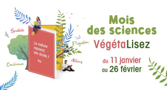 Icone du mois des sciences : Végétalisez. Un livre avec des plantes qui en sortent