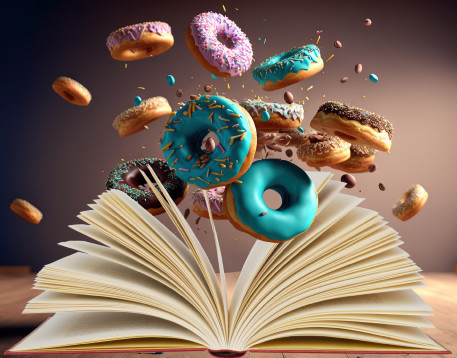 Donuts au-dessus d'un livre