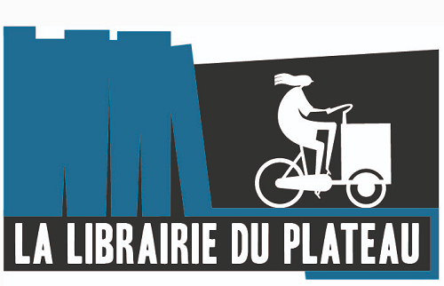 logo de la librairie du Plateau avec des livres et le triporteur stylisé