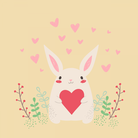 lapin qui tient un coeur dans ses pattes