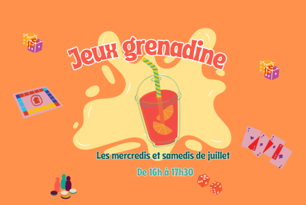 affiche avec jeux et verre de grenadine